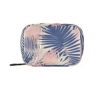 Bolsa médica con diseño de hojas tropicales, color rojo y azul claro, con compartimentos desmontables, organizador portátil con cremallera