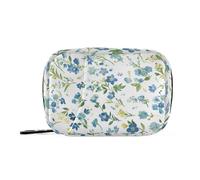 Bolsa médica con diseño floral azul acuarela con hojas verdes con compartimentos desmontables, bolsa de medicamentos acoplable, pastillero