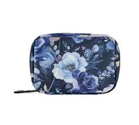 Bolsa médica con patrón floral azul marino con compartimentos desmontables, organizador de píldoras portátil mensual para bolso
