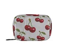 Bolsa médica con purpurina falsa de dibujos animados gris cereza con compartimentos desmontables, práctico organizador de píldoras 2 veces al día para bolso