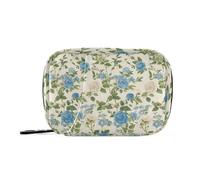 Bolsa médica de estilo vintage con diseño floral de rosas azules con compartimentos desmontables, bolsas de medicamentos acoplables, organizador de píldoras medicinales