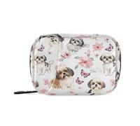 Bolsa médica estética Shih Tzu Dogs rosa con compartimentos desmontables, organizador semanal portátil de píldoras
