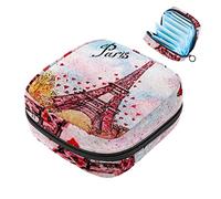 Bolsa menstrual con cremallera, bolsa de servilleta sanitaria, tampones, bolsas de colección para mujeres y niñas (postal vintage, ilustración de acuarela de París, Francia, Torre Eiffel)