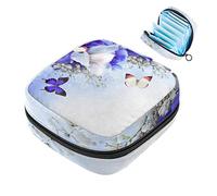 Bolsa menstrual con cremallera, bolsa de servilletas sanitarias, tampones, bolsas de colección para mujeres y niñas (flores y mariposas, hortensias azules e lirios blancos)