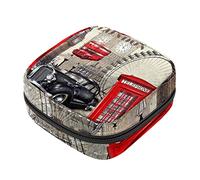 Bolsa menstrual con cremallera, bolsa de servilletas sanitarias, tampones, bolsas de colección para mujeres y niñas (patrón vintage de Londres Big Ben autobús, teléfono, Hebe)