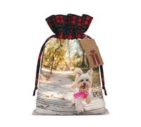 Bolsa navideña con cordón ajustable con diseño de perro corriendo hacia ti, ideal para cumpleaños, aniversarios y fiestas. También sirve para guardar dulces y otras cosas.