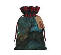 Bolsa navideña con cordón ajustable con diseño de puente de arco deteriorado, ideal para cumpleaños, aniversarios y fiestas. También sirve para dulces y guardar cosas.