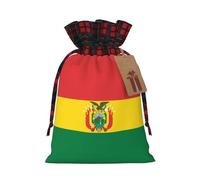 Bolsa navideña con cordón ajustable con la bandera de Bolivia, ideal para cumpleaños, aniversarios y fiestas. También sirve para dulces y guardar cosas.