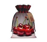 Bolsa navideña con cordón ajustable de cerezas chilenas para cumpleaños, aniversarios y fiestas. También sirve para dulces y guardar cosas.