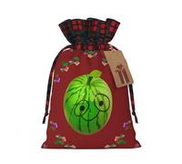 Bolsa navideña con cordón ajustable y diseño de sandía de ojos grandes, ideal para cumpleaños, aniversarios y fiestas. También sirve para guardar dulces y otras cosas.