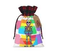 Bolsa navideña con estampado de calaveras de colores, bolsa con cordón ajustable para cumpleaños, aniversarios y fiestas, ideal para dulces y otras cosas.