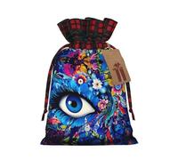 Bolsa navideña con estampado de flores y ojos azules, con cordón ajustable, ideal para cumpleaños, aniversarios y fiestas. También sirve para guardar dulces y otras cosas.