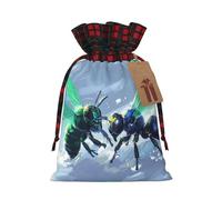 Bolsa navideña con estampado de moscas conversando, ideal para cumpleaños, aniversarios, fiestas, dulces y almacenamiento.