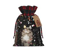Bolsa navideña con forma de gato y flores de colores, con cordón ajustable, ideal para cumpleaños, aniversarios y fiestas. También sirve para guardar dulces y otras cosas.