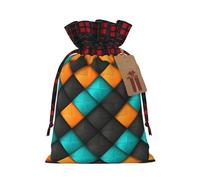Bolsa navideña de cuadros coloridos con cordón ajustable, ideal para cumpleaños, aniversarios y fiestas. También sirve para guardar dulces y otras cosas.