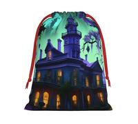 Bolsa negra con cordón para regalo, diseño de mansión embrujada, regalo para fiestas, cumpleaños, almacenamiento diario, oficina, decoración del hogar