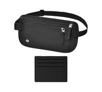 Bolsa Negra De Doble Capa De 1 Pieza Y Tarjetero De 1 Pieza, Riñonera Impermeable Ajustada, Bolsa De Almacenamiento De Documentos Invisible Antipérdida, Artículos Esenciales De Viaje Diarios.