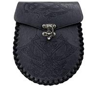 Bolsa nórdica Retro HiiFeuer para cinturón con Elementos en Relieve, de diseño Medieval en Piel sintética, para Juegos de rol en Vivo, ferias Medievales y Eventos con Motivos (Axe Negro)