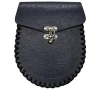 Bolsa nórdica Retro HiiFeuer para cinturón con Elementos en Relieve, de diseño Medieval en Piel sintética, para Juegos de rol en Vivo, ferias Medievales y Eventos con Motivos (Fenrir Negro)