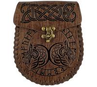 Bolsa nórdica Retro HiiFeuer para cinturón con Elementos en Relieve, de diseño Medieval en Piel sintética, para Juegos de rol en Vivo, ferias Medievales y Eventos con Motivos (Fenrir