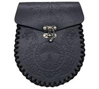 Bolsa nórdica Retro HiiFeuer para cinturón con Elementos en Relieve, de diseño Medieval en Piel sintética, para Juegos de rol en Vivo, ferias Medievales y Eventos con Motivos (Dragon Negro)