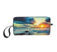 Bolsa organizadora de artículos de tocador con estampado de puesta de sol para mujer, tamaño de viaje, bonita bolsa de aseo de viaje, White, Talla única