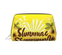 Bolsa organizadora de artículos de tocador de cuero con fondo amarillo con Hello Sunshine, bolsa de maquillaje para mujer, Silver, Talla única, Neceser