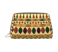 Bolsa organizadora de artículos de tocador de cuero con patrón africano tradicional, estilo bohemio, bolsa de maquillaje para mujer, Gold, Talla única, Neceser