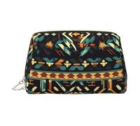 Bolsa organizadora de artículos de tocador de cuero con patrones nativos americanos, bolsa de maquillaje para mujer, Gold, Talla única, Neceser