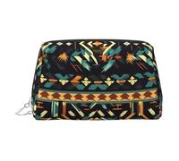 Bolsa organizadora de artículos de tocador de cuero con patrones nativos americanos, bolsa de maquillaje para mujer, Silver, Talla única, Neceser