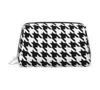 Bolsa organizadora de artículos de tocador de cuero negro con pata de gallo para mujer, bolsa de maquillaje apta para viajes, Silver, Talla única, Neceser