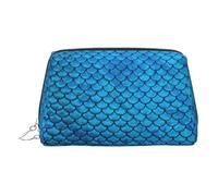 Bolsa organizadora de artículos de tocador de piel con escamas de pescado azul, bolsa de maquillaje para mujer, Silver, Talla única, Neceser