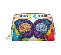 Bolsa organizadora de artículos de tocador de piel para cerebro izquierdo y derecho, bolsa de maquillaje para mujer, Gold, Talla única, Neceser