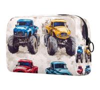 Bolsa organizadora de cosméticos con cremallera para mujer, color azul, amarillo y rojo, con diseño de Monster Trucks, multicolor, 18.5x7.5x13cm/7.3x3x5.1in, Neceser