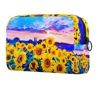 Bolsa organizadora de cosméticos con cremallera para mujer, diseño de girasol, impresionismo, moderno, para viajes, artículos de aseo personal, bolsa organizadora grande con cremallera, multicolor,