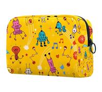 Bolsa organizadora de cosméticos para mujer, diseño de robot, color amarillo, multicolor, 18.5x7.5x13cm/7.3x3x5.1in, Neceser