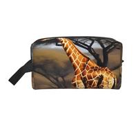 Bolsa organizadora de cosméticos portátil con estampado de árbol majestuoso de África y jirafa, bolsa de almacenamiento de gran capacidad