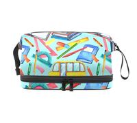 Bolsa organizadora de doble capa con compartimento para cepillos y artículos de aseo de viaje, para cuaderno de autobús escolar, bolígrafo y bolígrafo, multicolor, 27x15x14 cm/10.6x5.9x5.5 in, Neceser