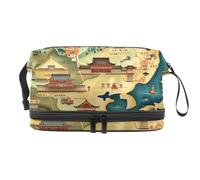 Bolsa organizadora de doble capa con mapa de viaje de Japón para mujeres y niñas, neceser de viaje para maquillaje, práctica bolsa organizadora con compartimento para cepillos, multicolor, 27x15x14