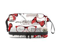 Bolsa organizadora de doble capa para perfume y gafas, diseño de tacón rojo para mujeres y niñas, neceser de viaje para maquillaje, práctico organizador con compartimento para brochas, multicolor,