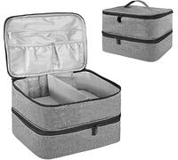 Bolsa organizadora de esmalte de uñas, doble capa, caja organizadora para diseño de uñas, bolsa de cosméticos para 30 botellas de base neonail (15 ml - 0,5 oz) y 1 lámpara de uñas (gris)