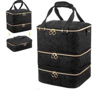 Bolsa organizadora de esmaltes de uñas de 3 Capas, 84 Compartimentos, Gran Capacidad, for aceites Esenciales, de Poliuretano, con asa, for lámpara de Gel(Black)