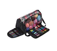 Bolsa organizadora de hilo tejer tela Oxford gran capacidad, bolsa viaje con múltiples bolsillos for accesorios ganchillo para agujas de tejer, ovillos de lana(Black)