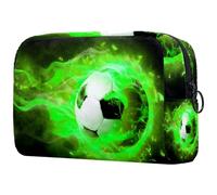 Bolsa organizadora de maquillaje con cremallera para mujer, diseño de llamas verdes, multicolor, 18.5x7.5x13cm/7.3x3x5.1in, Neceser