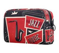 Bolsa organizadora de maquillaje con cremallera para saxofón musical, instrumento de jazz, color rojo y gris, multicolor, 18.5x7.5x13cm/7.3x3x5.1in, Neceser