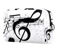 Bolsa organizadora de maquillaje con diseño de clave musical negra con salpicaduras de tinta para mujer, bolsa organizadora de maquillaje grande con cremallera, multicolor, 18.5x7.5x13cm/7.3x3x5.1in,