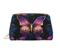 Bolsa organizadora de maquillaje con diseño de delfines de mar profundo y flores rosas, bolsa de cosméticos de tocador, bolsa con cremallera para brochas (tamaño grande), Patrón de mariposa morado