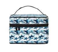Bolsa organizadora de maquillaje con estampado de tiburón azul, bonitas bolsas de cosméticos para mujeres, bolsa organizadora de maquillaje de viaje grande