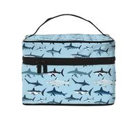 Bolsa organizadora de maquillaje con estampado de tiburón, bonitas bolsas de cosméticos para mujeres, bolsa organizadora de maquillaje de viaje grande