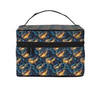Bolsa organizadora de maquillaje con estampado de tiburón y llama dorada, bonitas bolsas de cosméticos para mujeres, bolsa organizadora de maquillaje de viaje grande